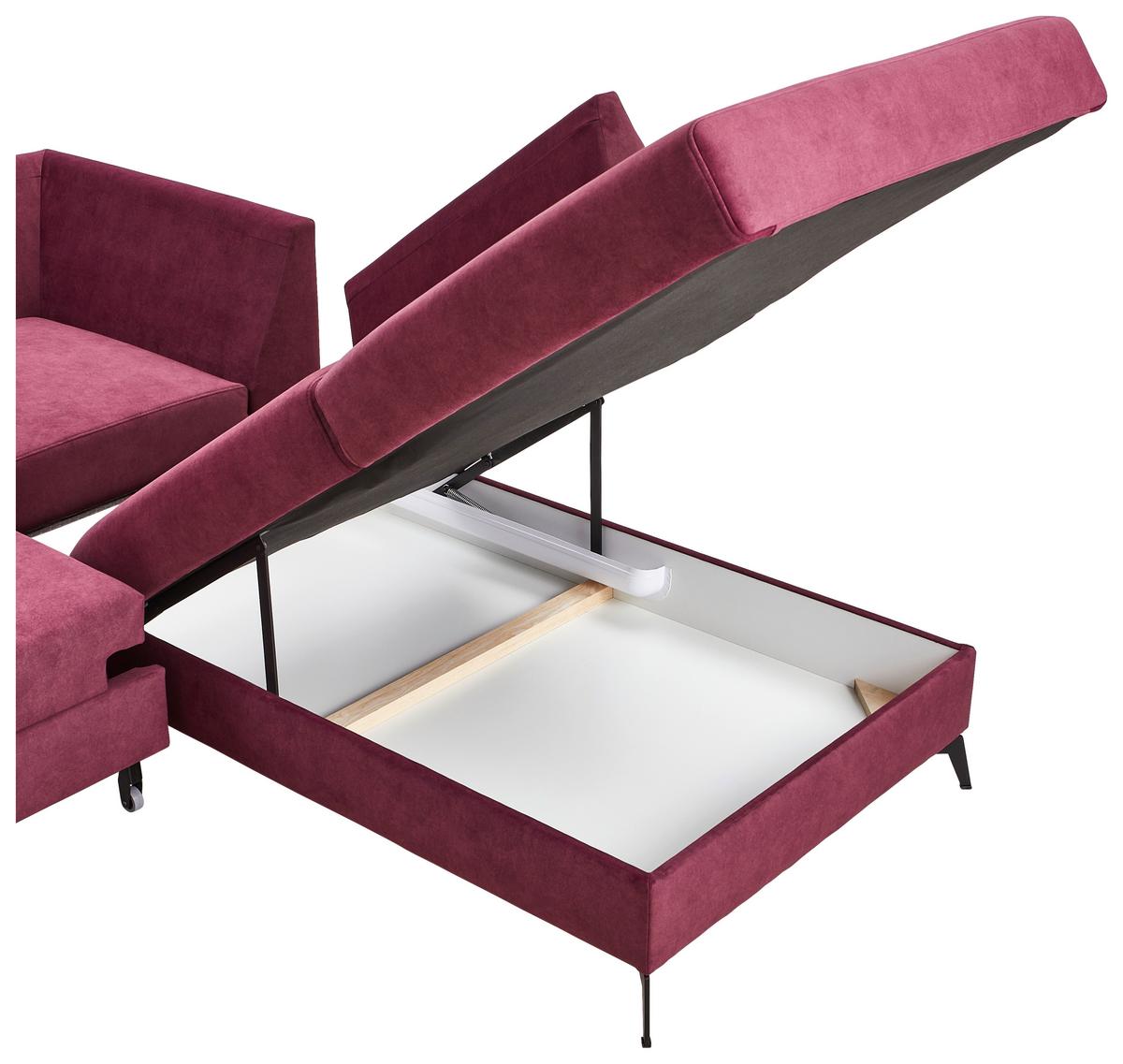 Ecksofa Mit Schlaffunktion Adesso Bordeaux Chenille - Bordeaux/Schwarz, KONVENTIONELL, Textil (275/257cm) - MID.YOU