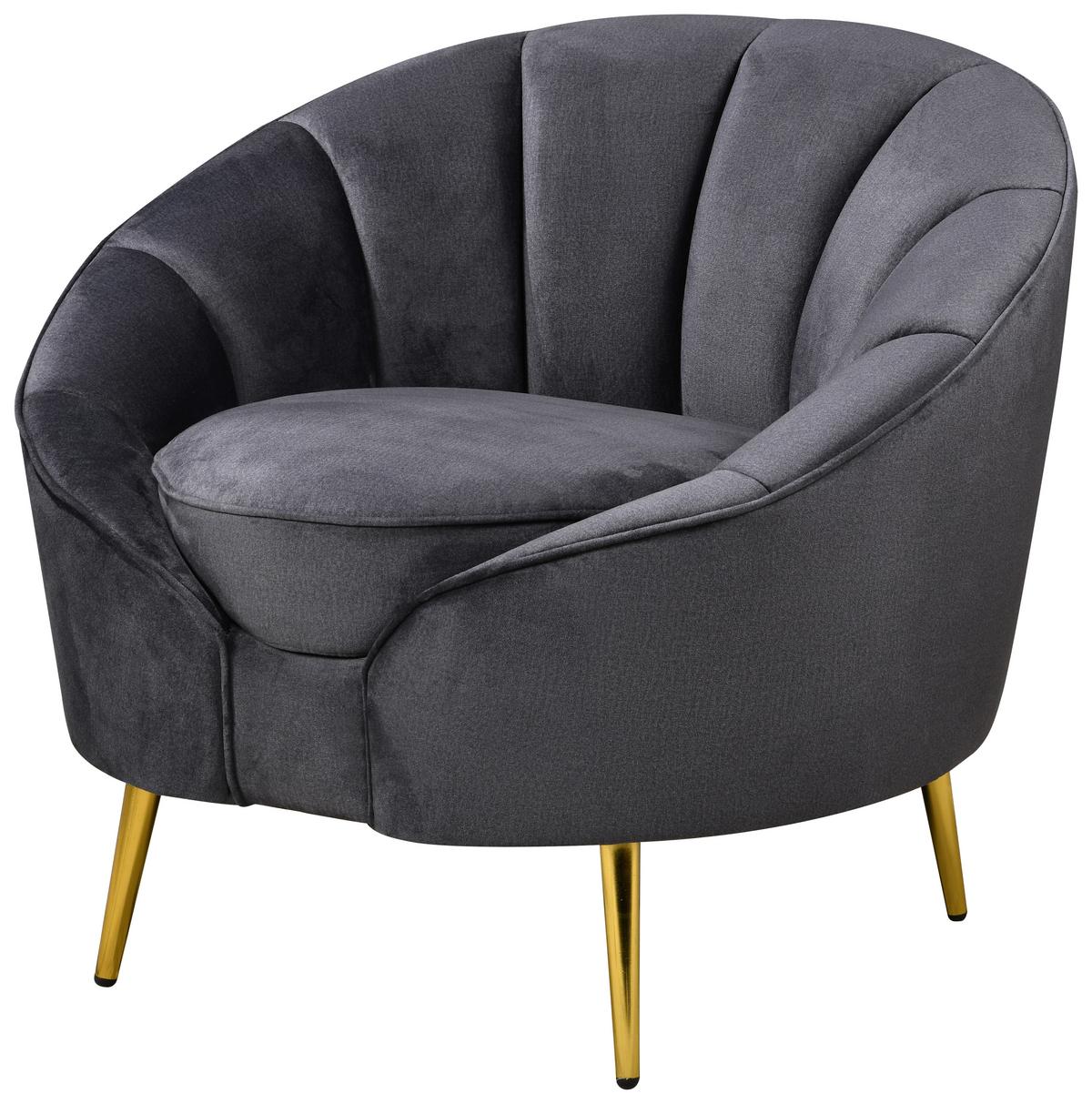 Sessel Stella Dunkelgrau B: 87 Cm - Dunkelgrau/Messingfarben, Design, Holz/Textil (87/76/82cm) - Livetastic