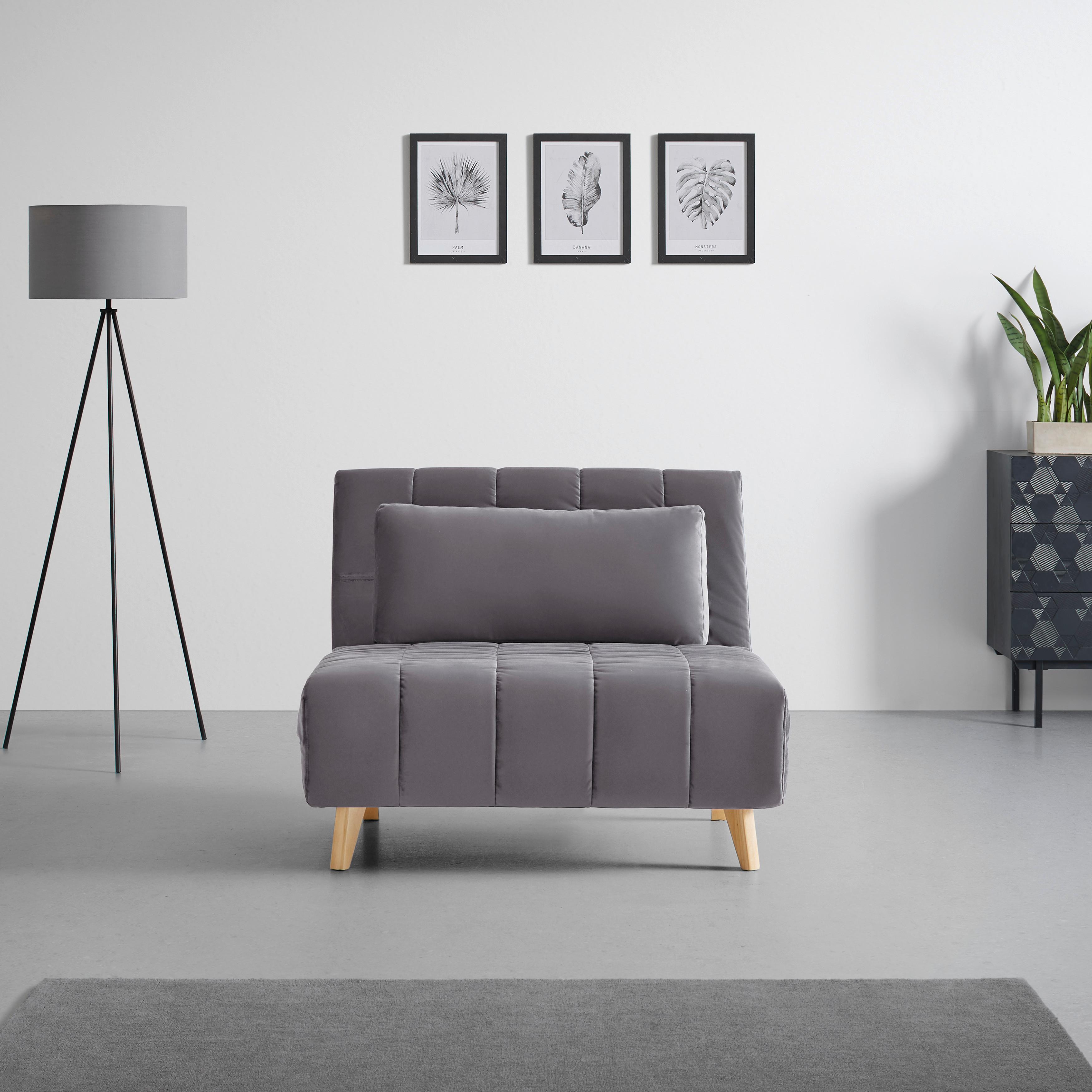 Rozkladacie kreslo Levin - sivé - sivá/prírodná farba, Modern, drevo/textil (103/94/82cm) - P & B