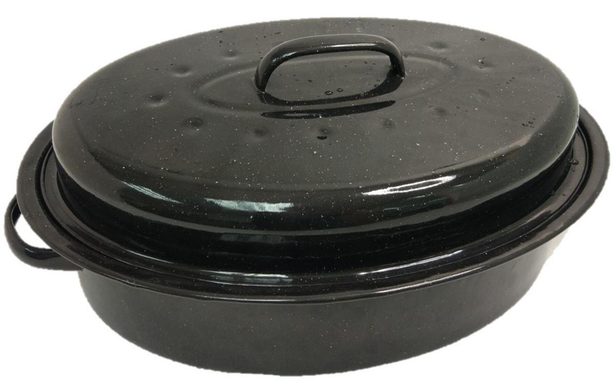 Bräter Carbonstahl mit Deckel Francis LxBxH: 37x27x14 cm - Schwarz/Weiß, MODERN, Metall (37/27/14cm) - Luca Bessoni