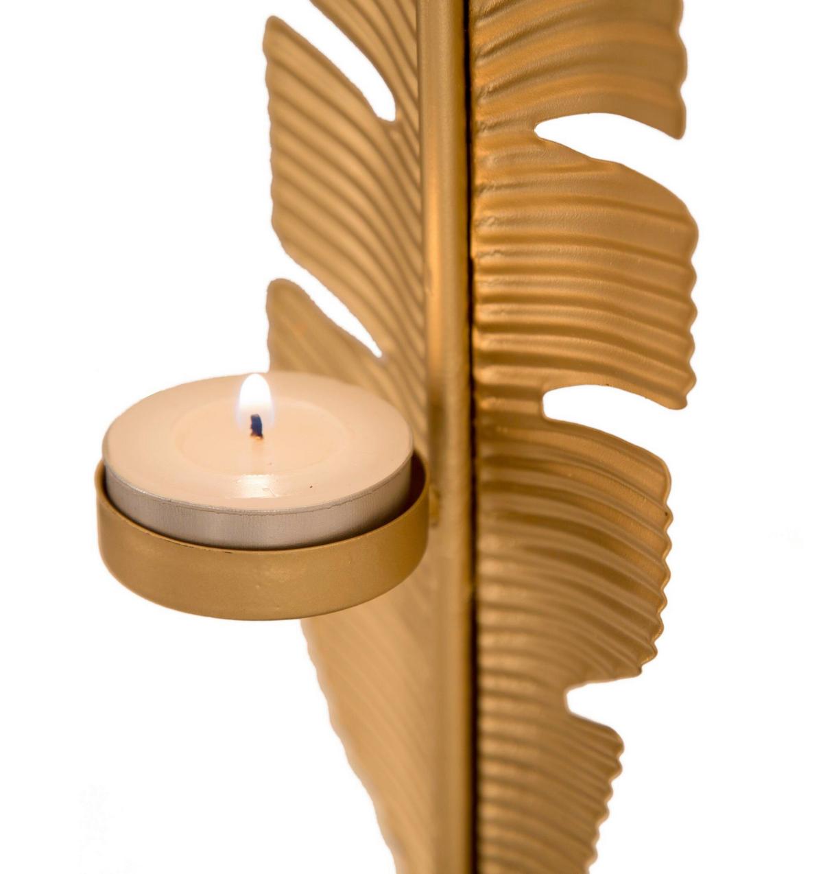 Skulptur Dekor Blatt Mit Kerzenhalter, B: 10 cm - Goldfarben, Basics, Metall (10/34/10cm)