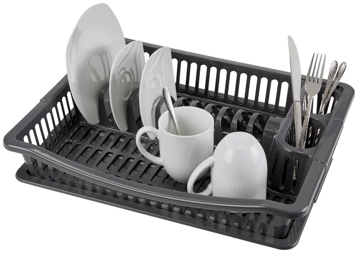 Geschirrabtropfkorb Jessy Mit Untertasse LxB: 36x45,5 cm - Dunkelgrau, KONVENTIONELL, Kunststoff (36/45,5/8cm) - Ondega