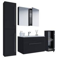 Badezimmer Badinos 5-Teilig Schwarz B: 146 cm - Schwarz/Weiß, MODERN, Keramik/Holzwerkstoff (126cm) - MID.YOU