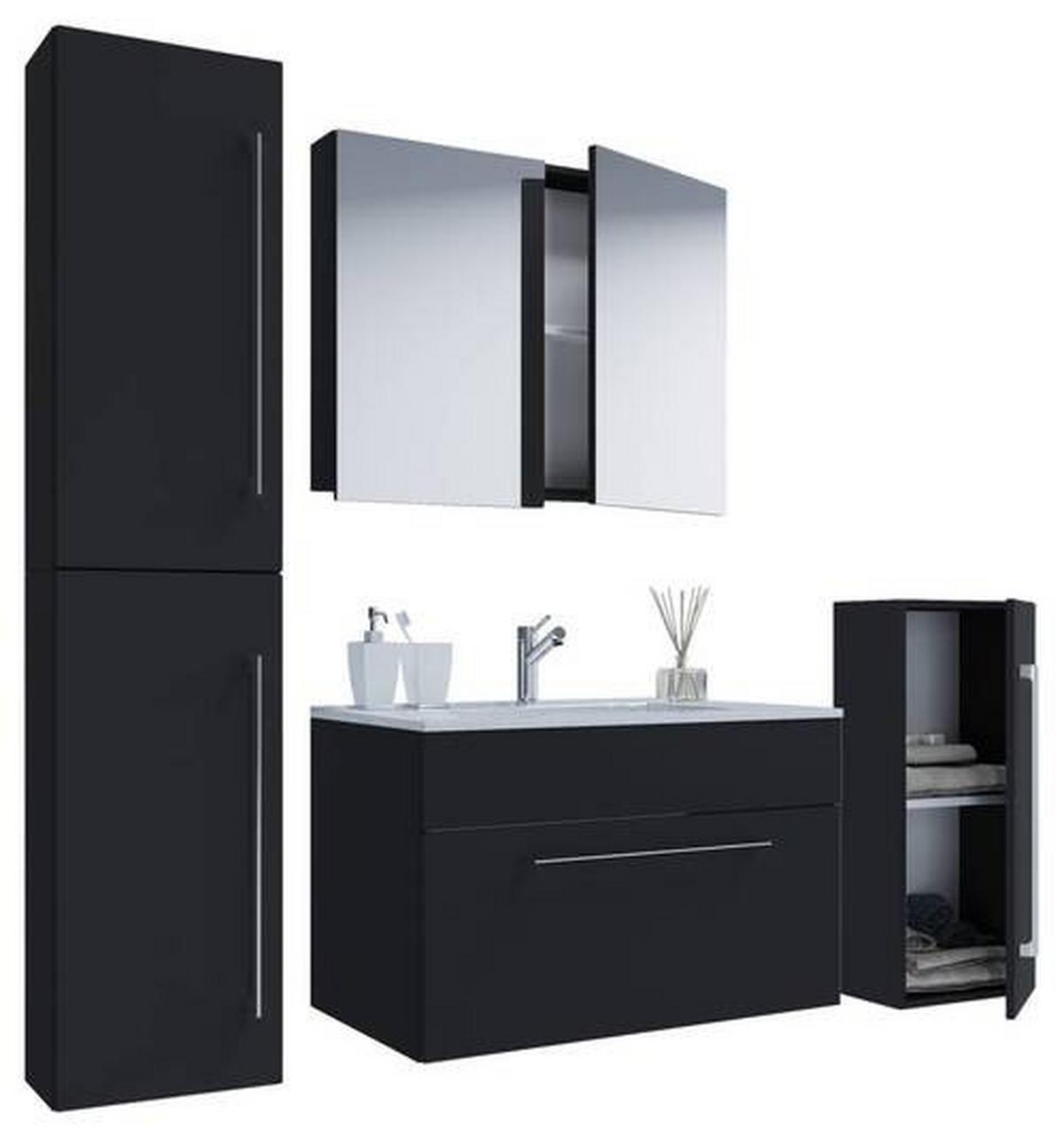 Badezimmer Badinos 5-Teilig Schwarz B: 146 cm - Schwarz/Weiß, MODERN, Keramik/Holzwerkstoff (126cm) - MID.YOU