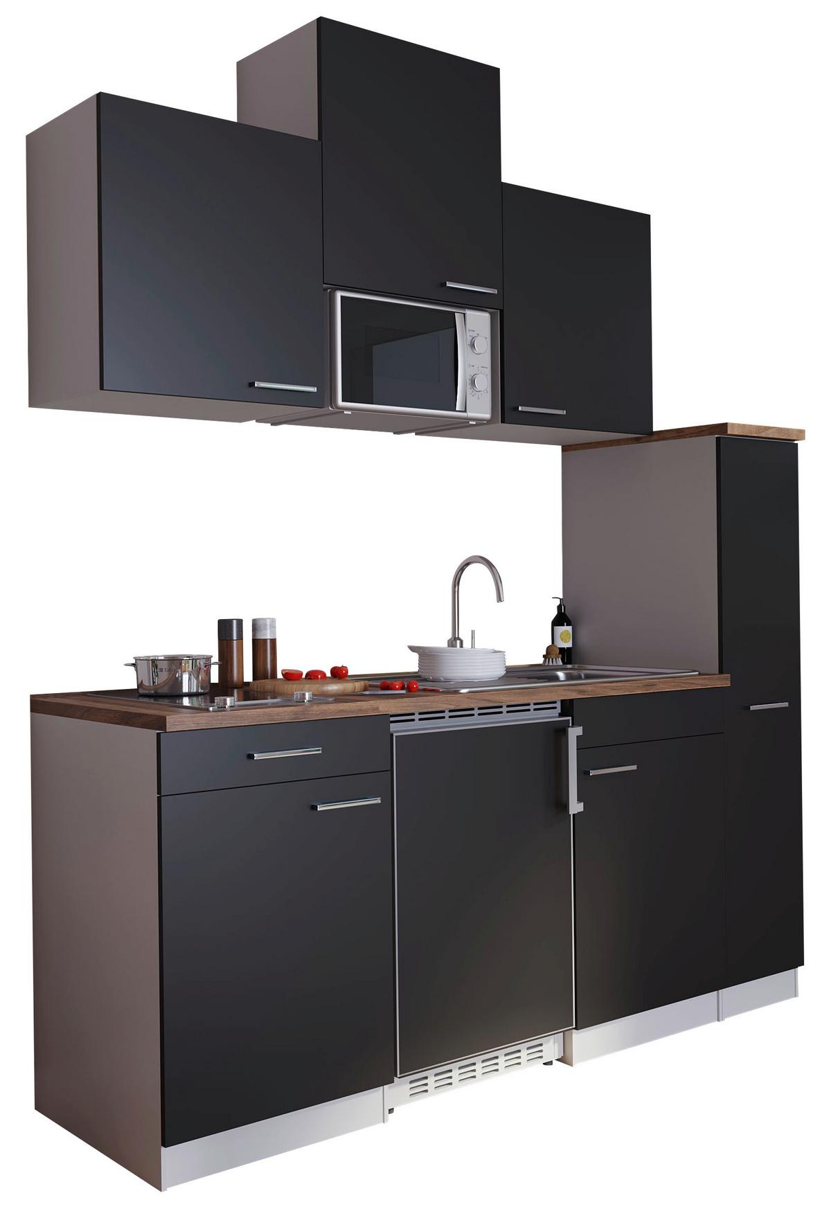 Küchenzeile Economy mit Geräten 180 cm Schwarz/Nussbaum Dekor - Nussbaumfarben/Schwarz, Basics, Holzwerkstoff (180cm) - Respekta