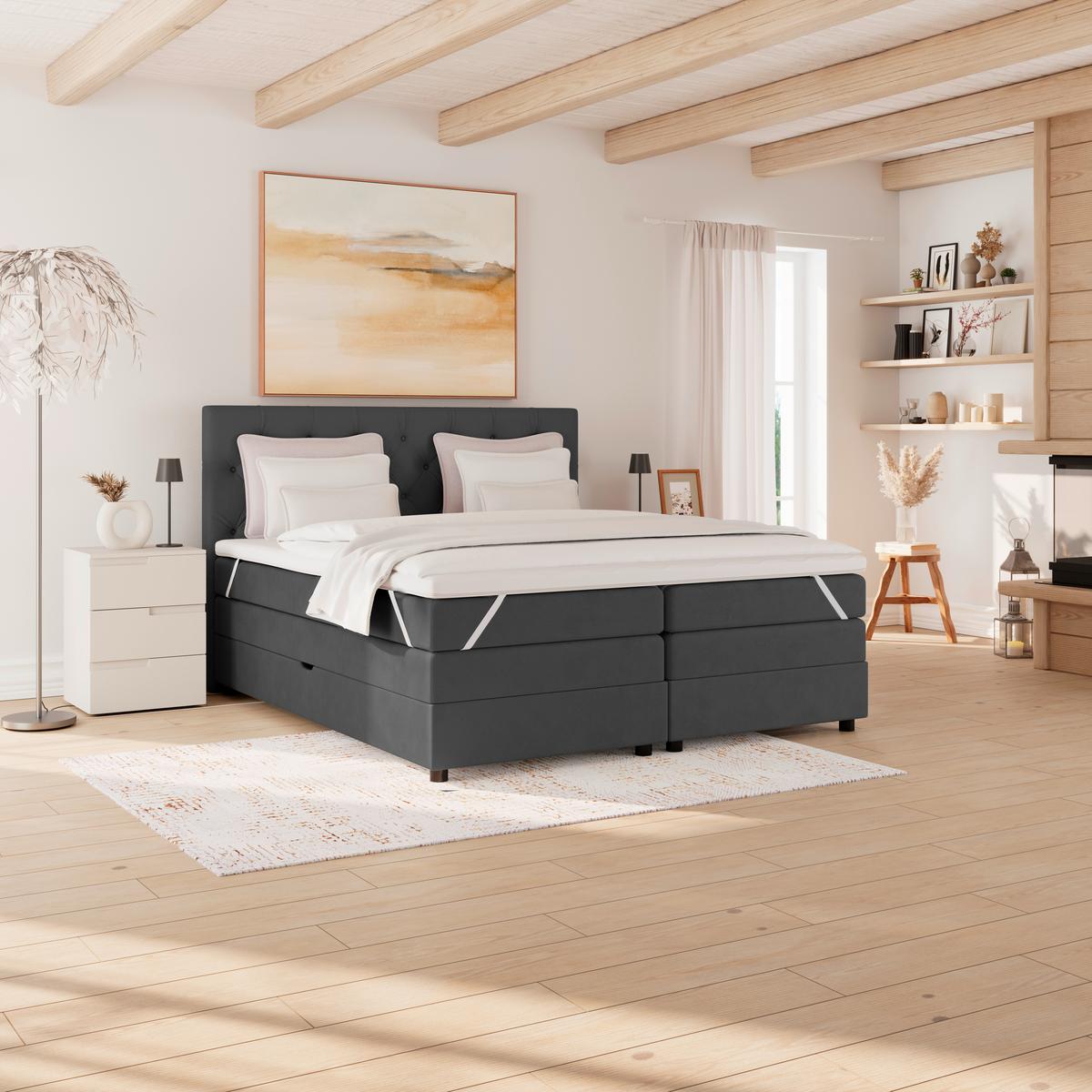 Boxspringbett Elio Graphitfarben 160x200 cm H4 - Schwarz/Graphitfarben, ROMANTIK / LANDHAUS, Textil (164/121/212cm) - James Wood