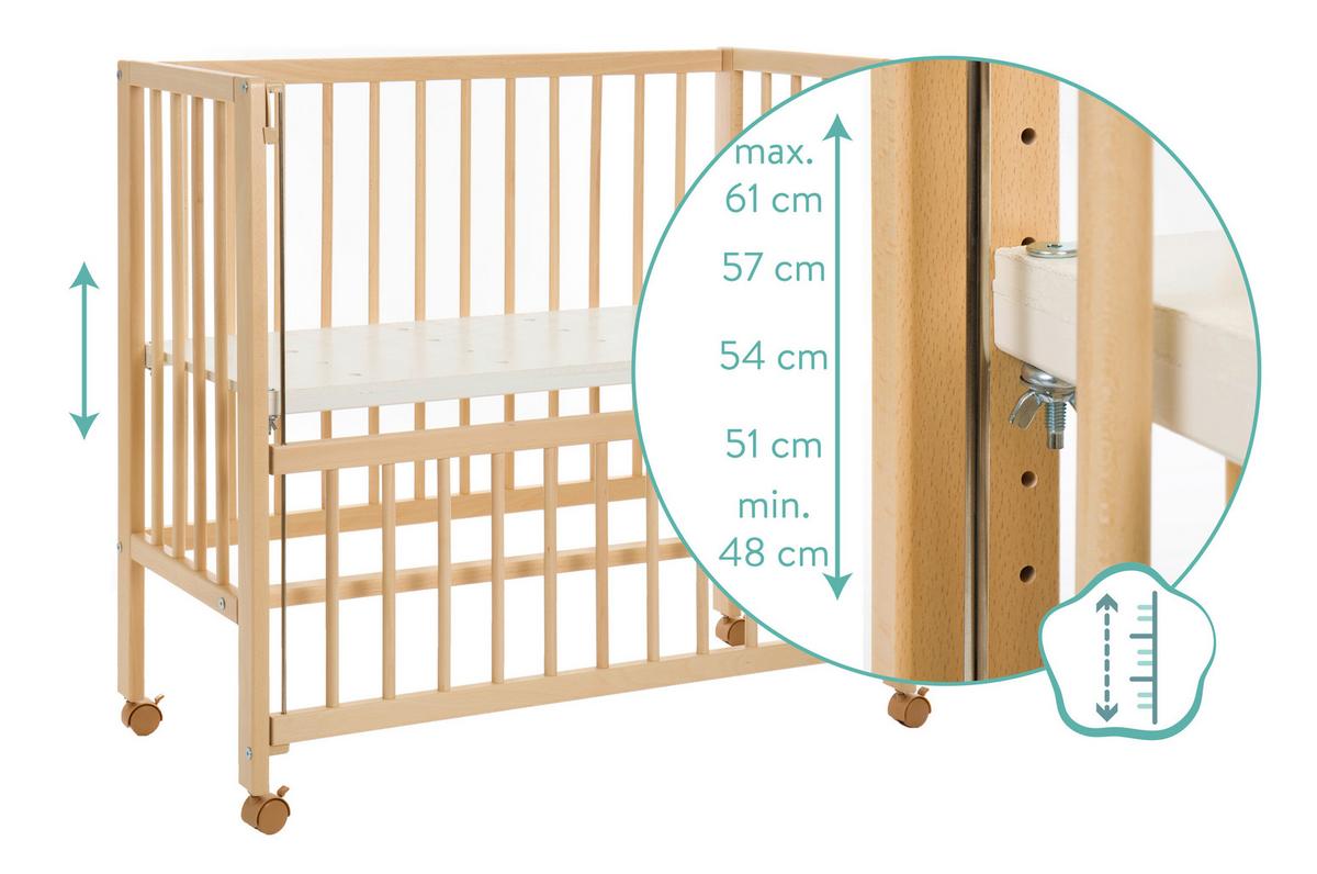 Beistellbett Bedside Crib Cocon Nature, verstellbar - Naturfarben, Basics, Holz (90/40cm) - Fillikid