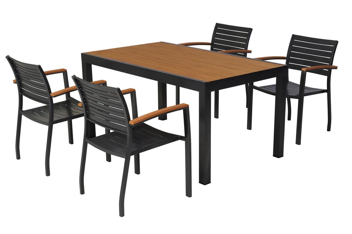 Gartentischgruppe 5-teilig. Set - Graphitfarben/Naturfarben, KONVENTIONELL, Kunststoff/Metall - Gardenson