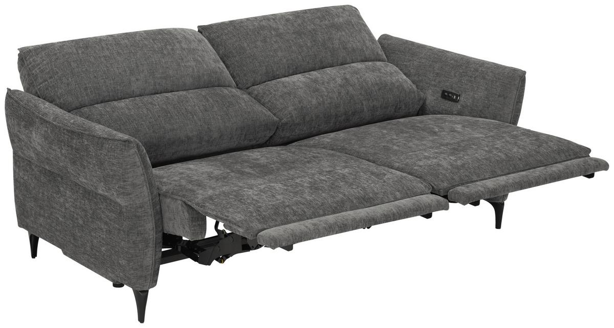 Dvoumístná pohovka CAPE TOWN, šedá, eletrická relax.funkce - černá/tmavě šedá, Moderní, kov/dřevo (200/98/93cm) - Mömax