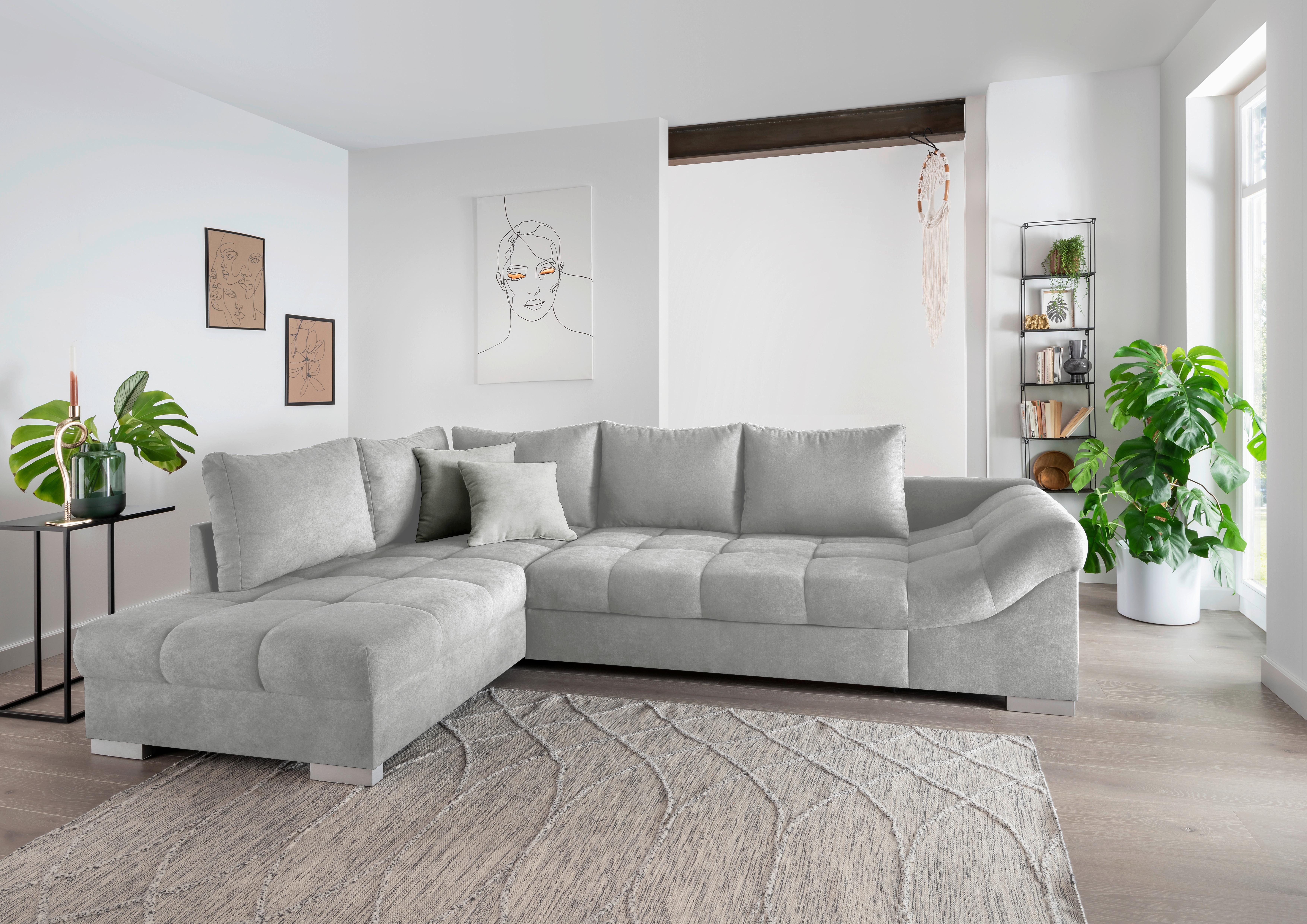 Eckschlafsofa Alvito Silberfarben S: 202/298 cm - Silberfarben, Design, Textil (202/298cm) - MID.YOU