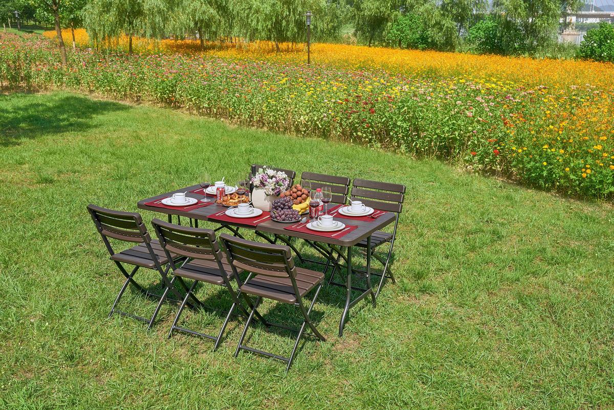 Gartenmöbel Set 7-Tlg. Tabora Kunststoff/Metall - Schwarz/Braun, Basics, Kunststoff/Metall (83/83/54cm) - Gardenson