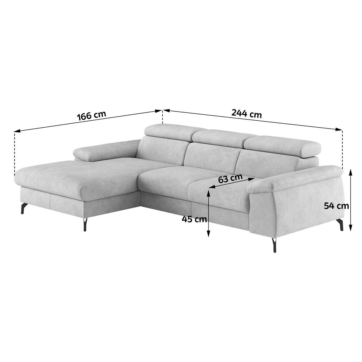 Ecksofa Mit Schlaffunktion & Bettkasten Kitty Grau - Schwarz/Grau, Design, Textil (166/244cm) - Livetastic