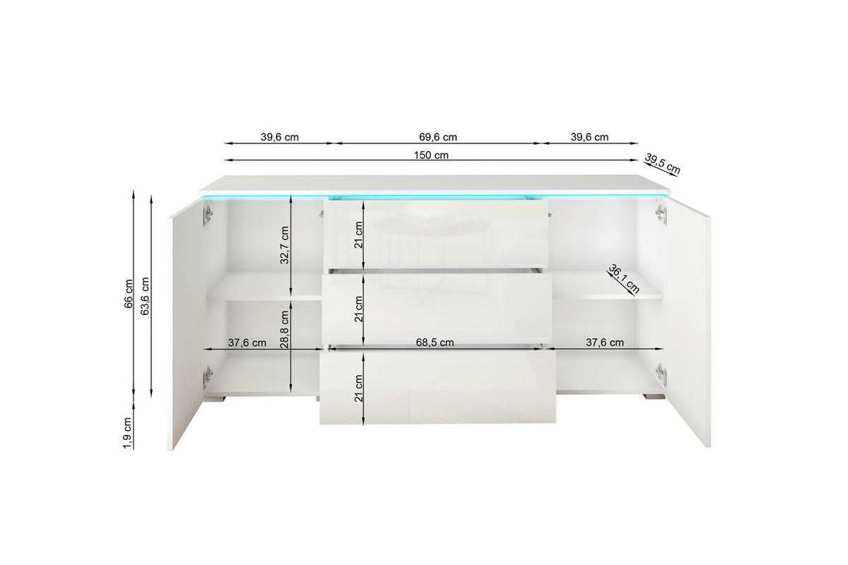 Komoda VERA antracit/biela - sivá/biela s vysokým leskom, Basics, kompozitné drevo/plast (150/67,9/39,5cm) - P & B