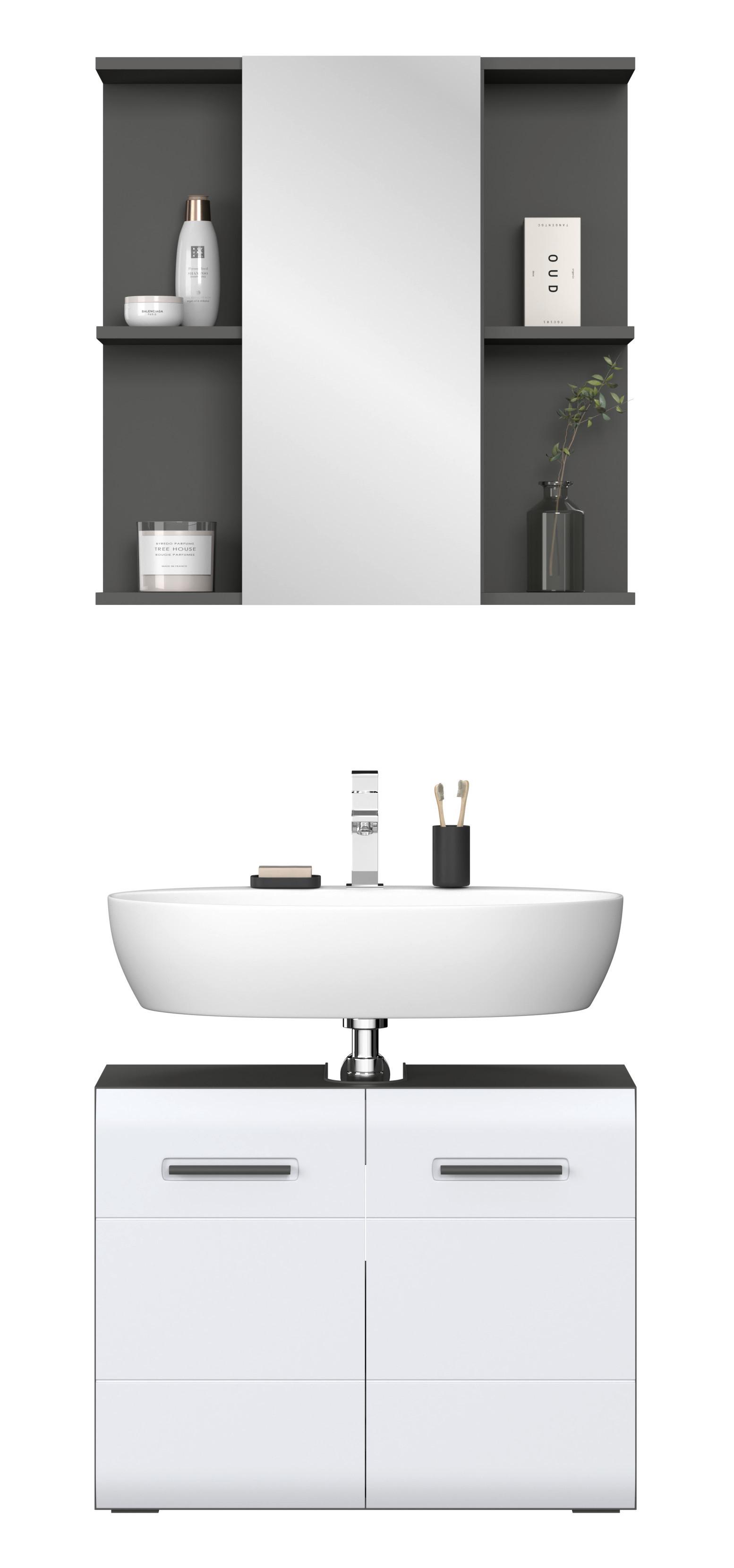 Badezimmer Pearl New Snol Anthrazit, Weiß 2-teilig - Anthrazit/Weiß, KONVENTIONELL, Holzwerkstoff (70/188,5/29,6cm)