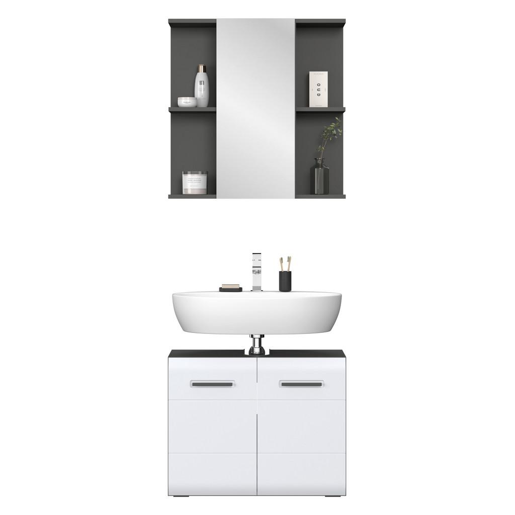 Badezimmer Pearl New Snol Anthrazit, Weiß 2-teilig