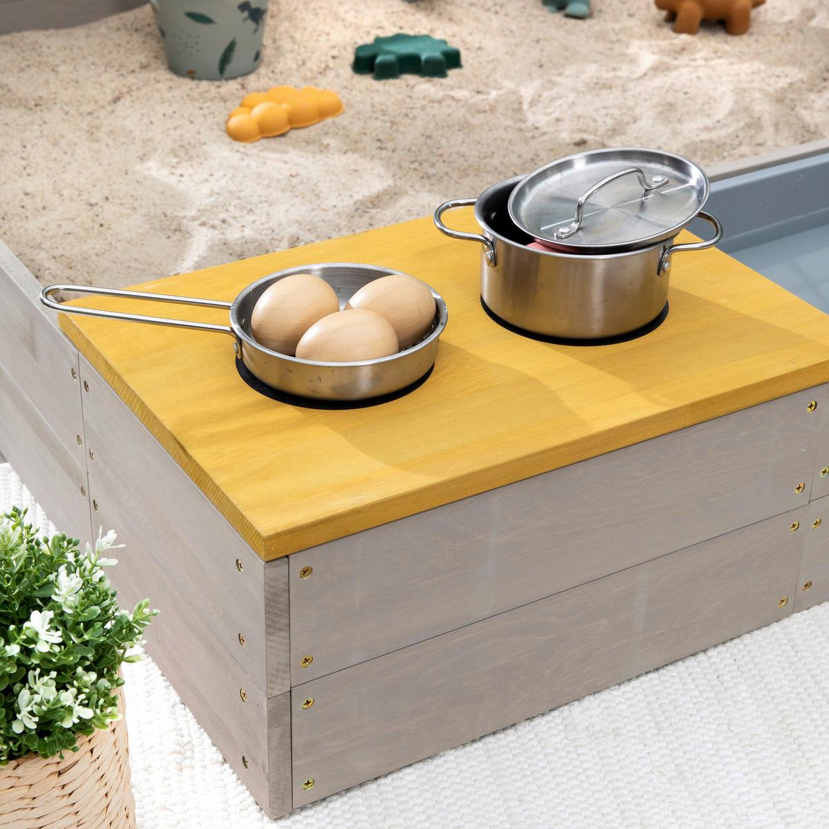 Sandkasten Muddy Buddy Holz, LxBxH: 120x120x20 cm - Currygelb/Grau, Basics, Holz (120/120/20cm) - MUDDY BUDDY