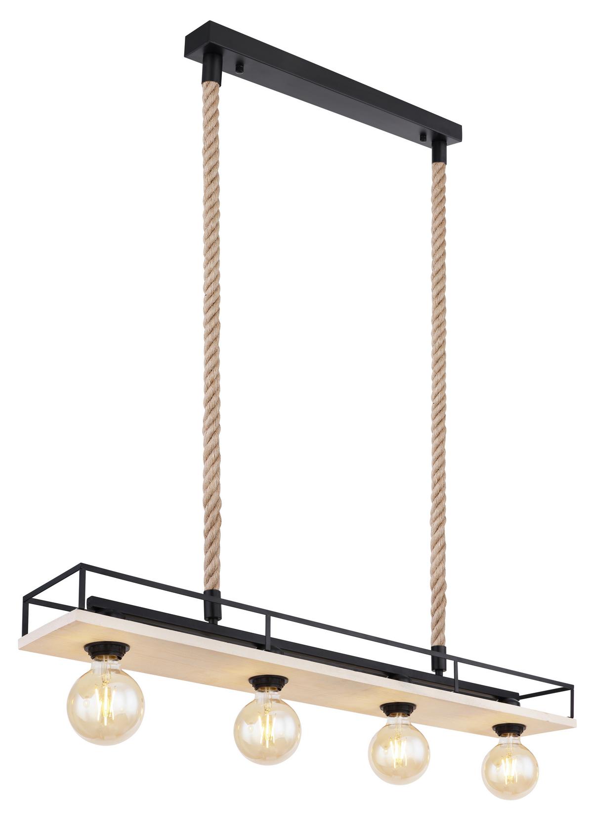 Hängeleuchte H: 120 cm 4-Flammig - Schwarz/Braun, Basics, Naturmaterialien/Holz (95/15/120cm) - Globo