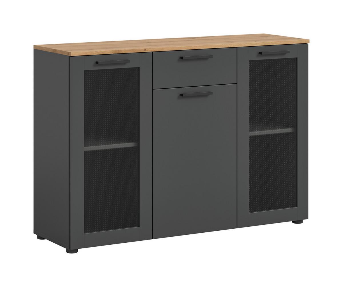 Lowboard Niklas Grau/Eiche Dekor B: 120 cm - Schwarz/Eiche Artisan, Design, Glas/Holzwerkstoff (120/84/38cm) - MID.YOU