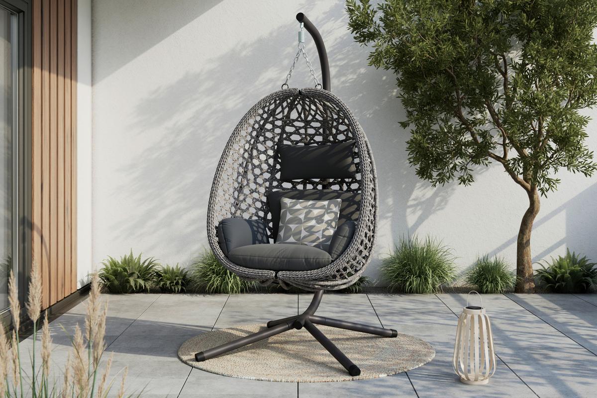 ZÁVĚSNÉ KŘESLO AMY - tmavě šedá/přírodní barvy, Moderní, kov/textil (95/196/103cm)