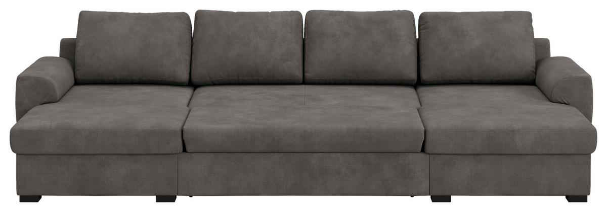 Wohnlandschaft m. Bettfunktion Mikrofaser grau, B: 327cm - Schwarz/Grau, Trend, Textil (154/327/86cm) - MID.YOU