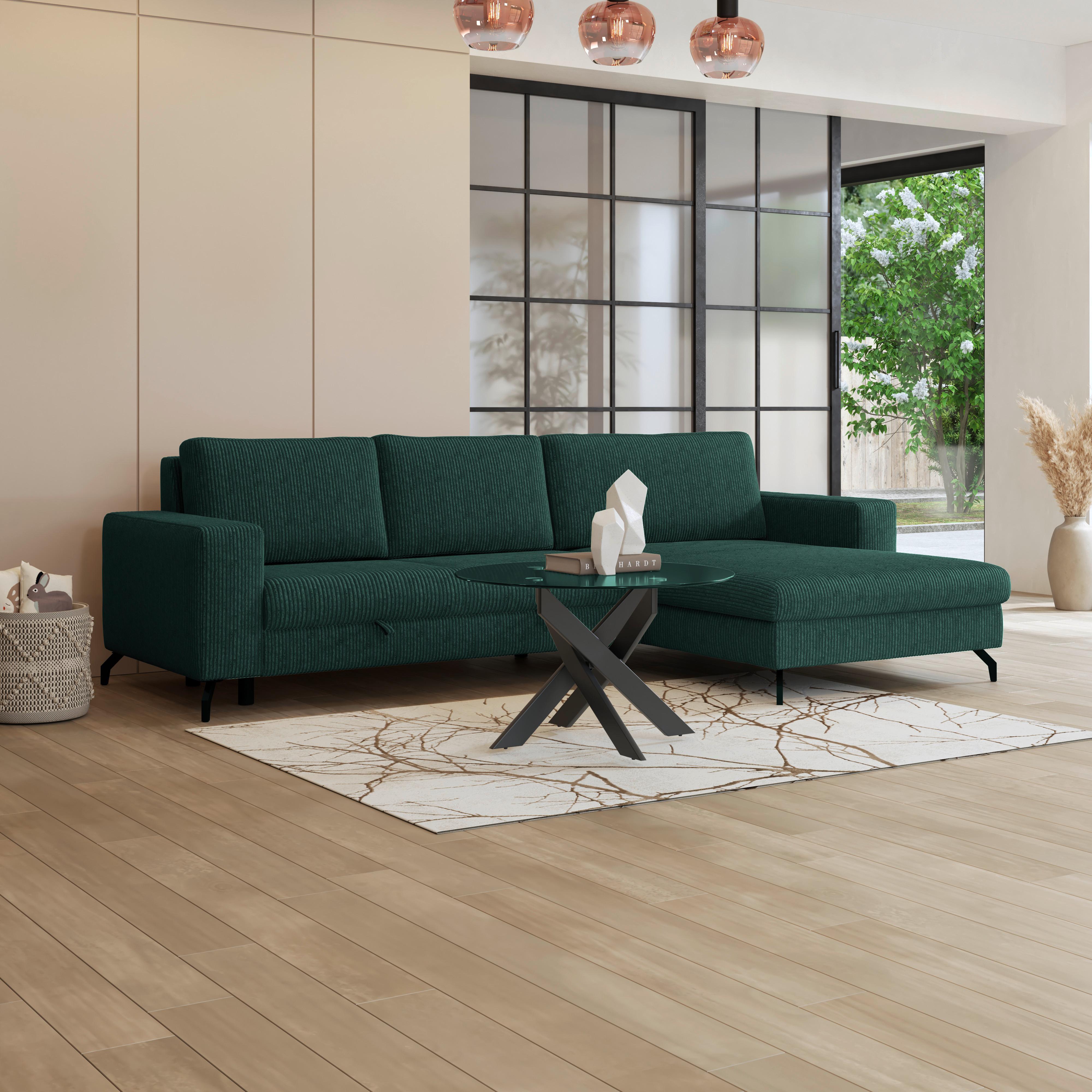 Ecksofa mit Bettkasten Cloud Waldgrün Cord 290x178 cm - Waldgrün, Trend, Textil (290/178cm)
