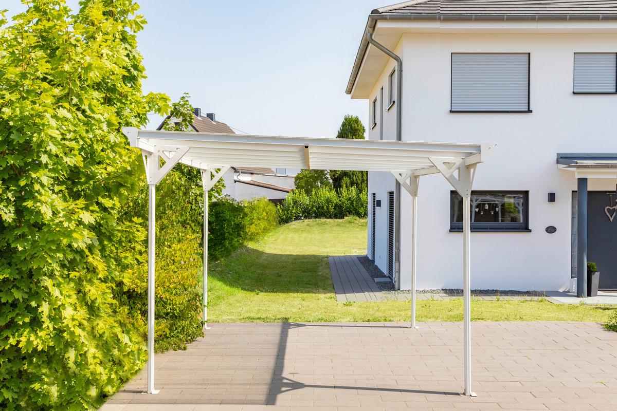 Přístřešek na auto CARPORT 15m2 - bílá, Basics, kov/plast (305/232/503cm)