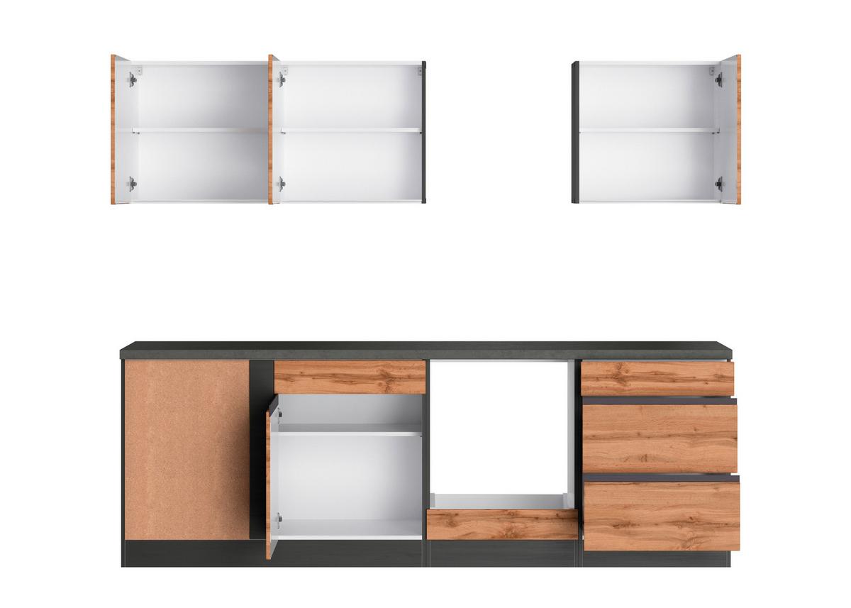 Eckküche Turin ohne Geräte 240x240 cm Graphit/Eiche Dekor - Eiche Wotan, Design, Holzwerkstoff (240/240cm) - Held