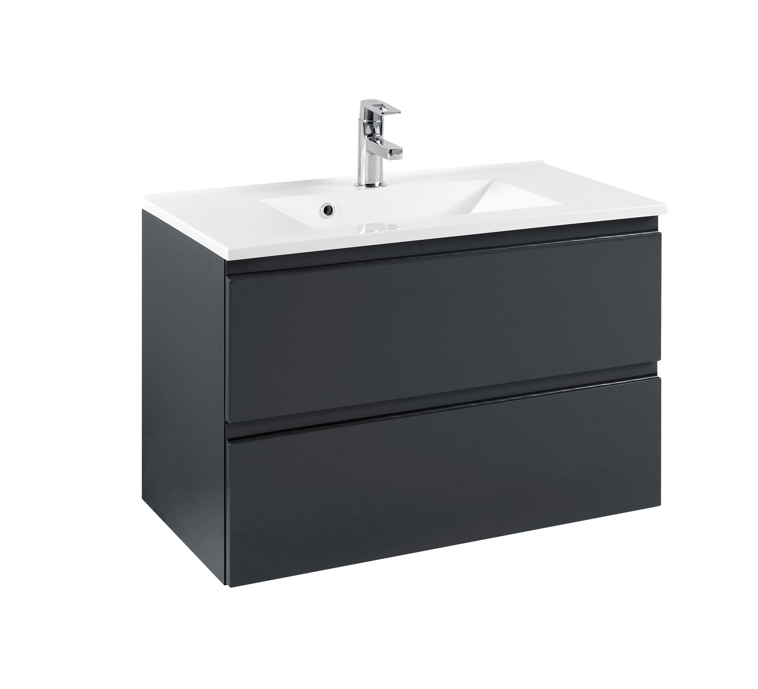 Waschbecken Mit Unterschrank Cardiff B: 80cm, Graphitfarben - Graphitfarben/Weiß, Design, Holzwerkstoff/Stein (80cm) - Held