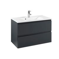 Waschbecken Mit Unterschrank Cardiff B: 80cm, Graphitfarben - Graphitfarben/Weiß, Design, Holzwerkstoff/Stein (80cm) - Held