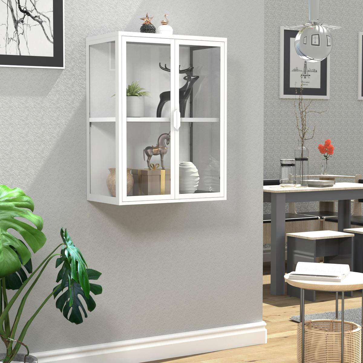 HÄNGEVITRINE Flokas Weiß B: 60 cm - Transparent/Weiß, Design, Glas/Metall (60/80/35cm) - MID.YOU
