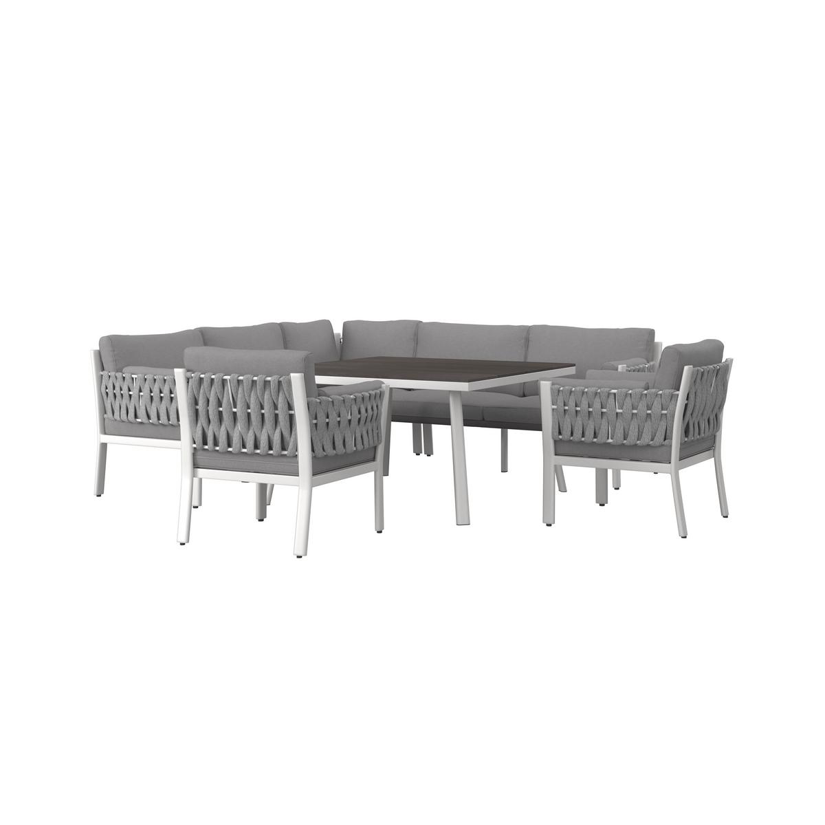 JÍDELNÍ TERASOVÁ SOUPRAVA ELISA - bílá/světle šedá, Moderní, kov/textil (238/74/75cm) - Bessagi Garden