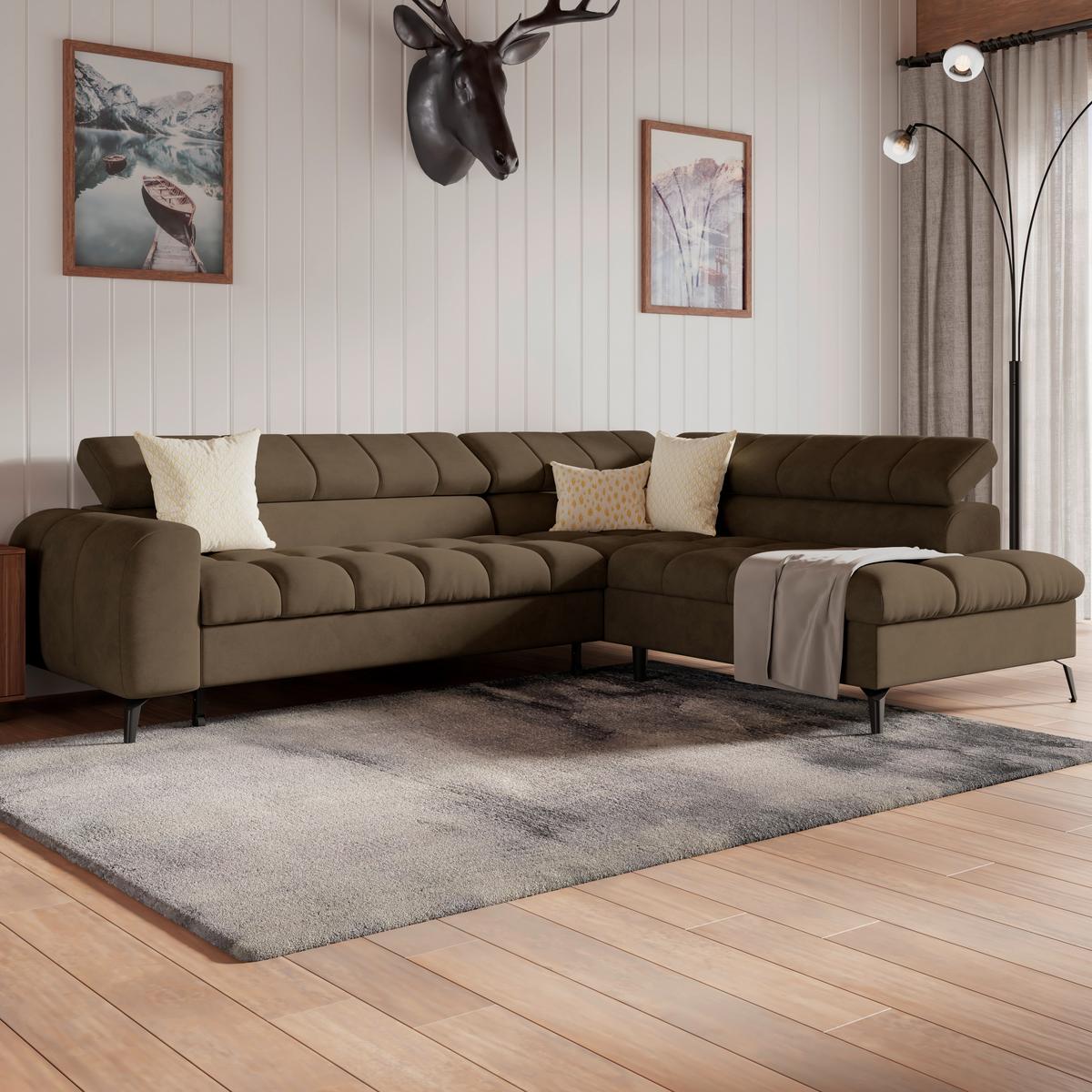 Ecksofa Volf rechts new braun, S: 261x203 cm - Schwarz/Braun, Trend, Kunststoff/Textil (261/203cm)