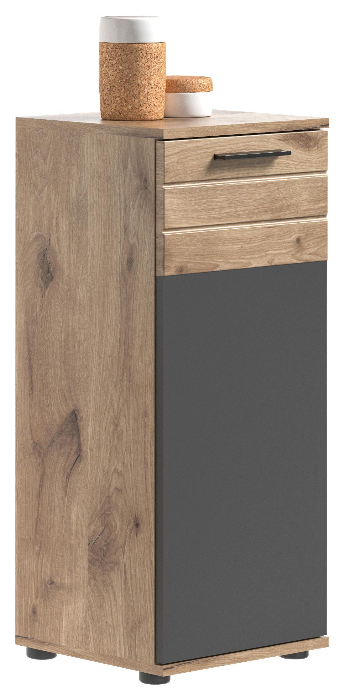 Midischrank Mason B: 37 cm Eichefarben - Eichefarben/Schwarz, MODERN, Holzwerkstoff (37/87/34cm) - MID.YOU