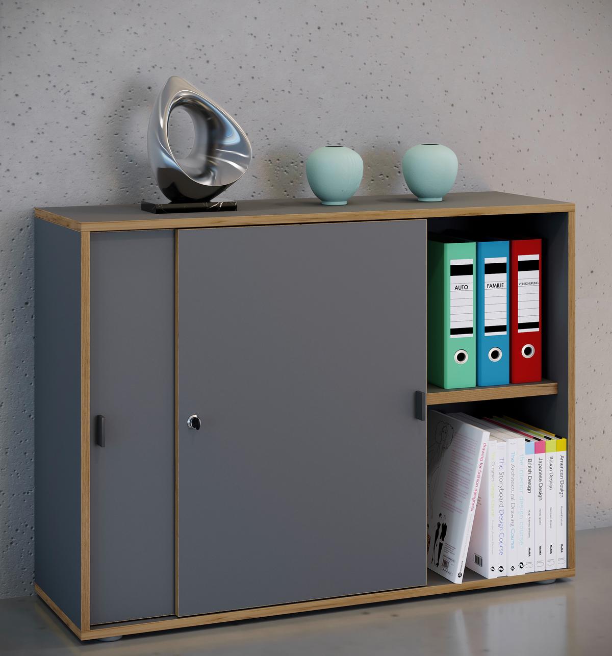 Aktenschrank Salia Anthrazit, Honigeiche B:100 cm - Honigeiche/Anthrazit, Design, Holzwerkstoff (100/74/37cm) - MID.YOU