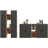 Wohnwand, The One 5, B: 270 cm Grau/Artisan Eiche Dekor - Schwarz/Eiche Artisan, Trend, Holzwerkstoff (270/182/34cm)