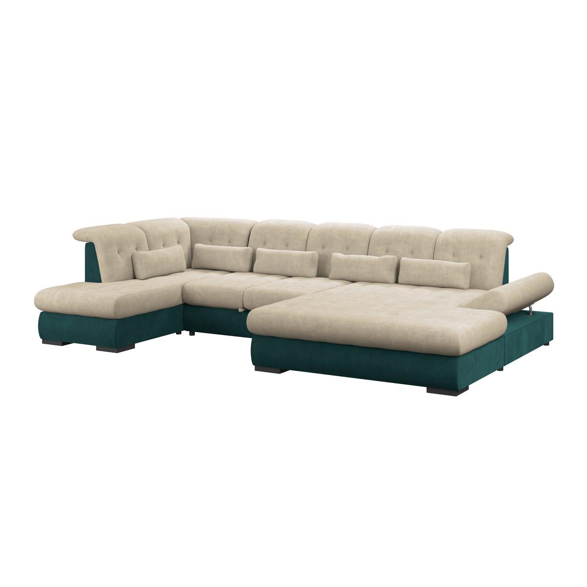 Wohnlandschaft Madera Cremefarben U: 212x358x190 cm - Türkis/Creme, KONVENTIONELL, Kunststoff/Textil (212/358/190cm)
