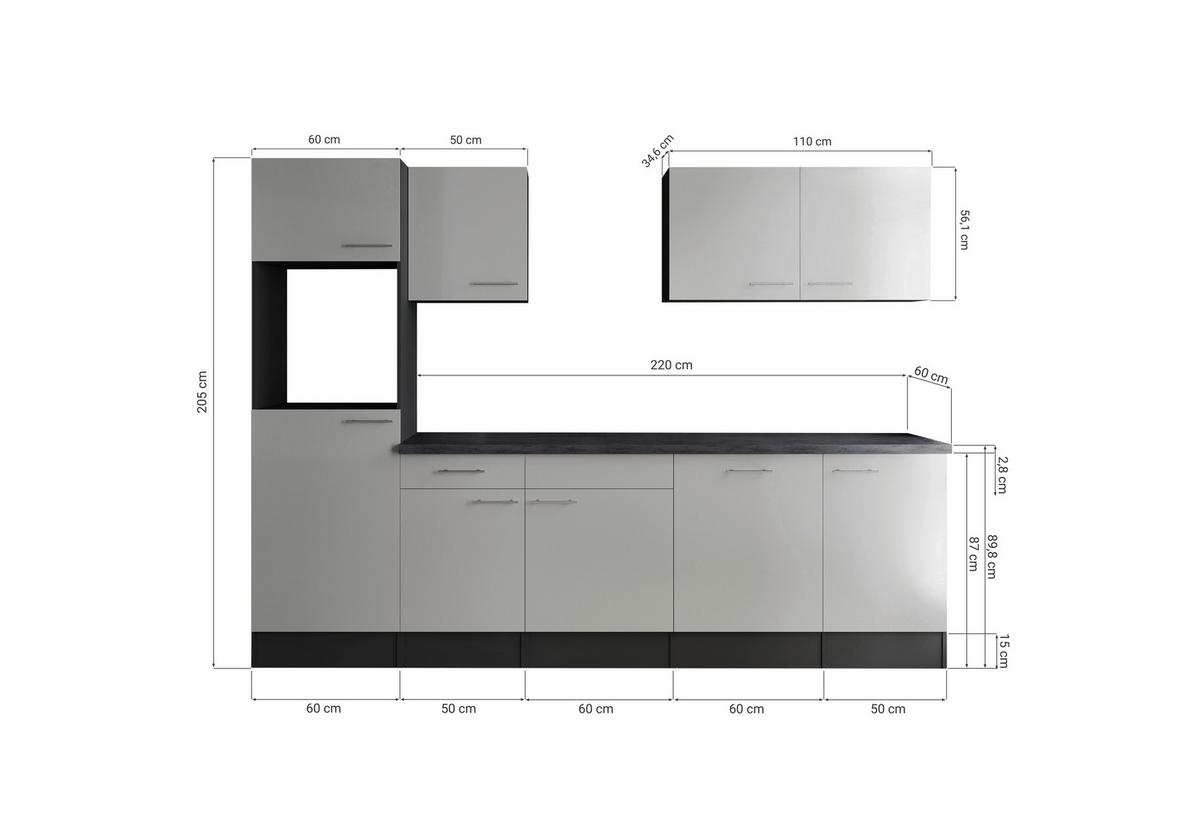 Küchenleerblock Oliver Dunkelgrau B: 280 Cm - Dunkelgrau/Grau, Design, Holzwerkstoff (280cm) - Respekta