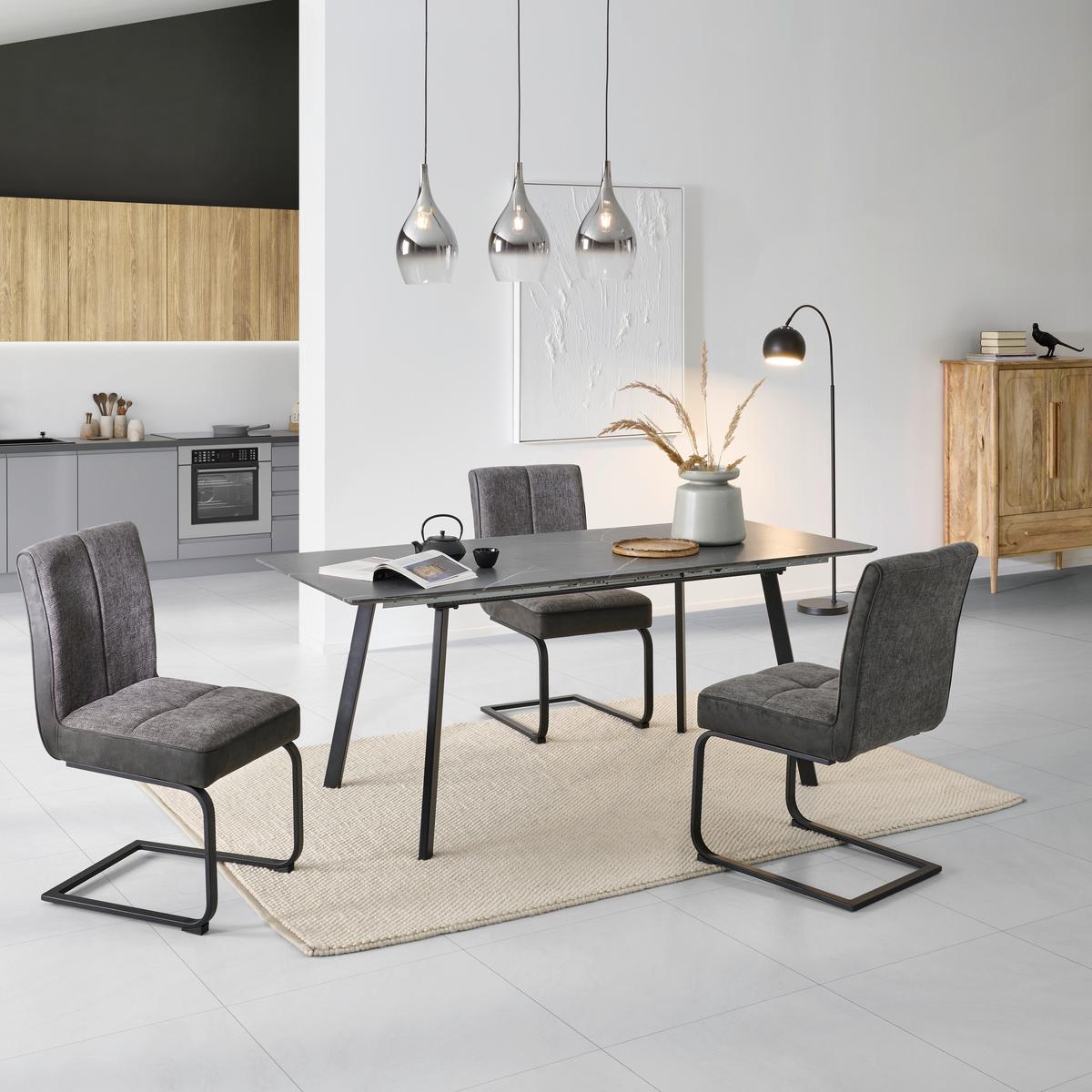 Ausziehtisch Elian Grau, B: 140-180 Cm - Schwarz/Grau, KONVENTIONELL, Holzwerkstoff/Metall (140/180/75/80cm) - MID.YOU