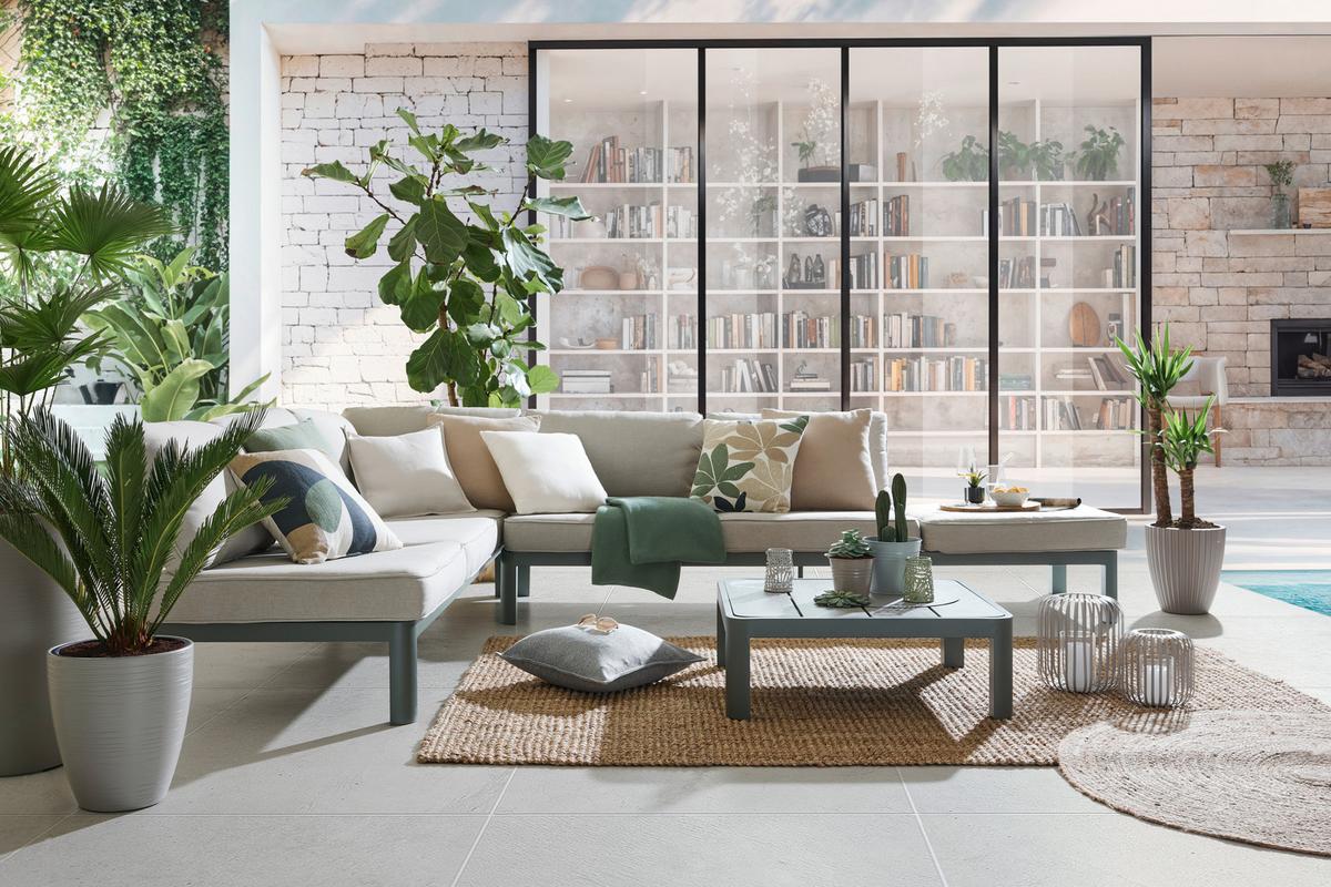 TERASOVÁ SEDACÍ SOUPRAVA NEW YORK - šedá/zelená, Moderní, kov/textil (300/70/222cm) - Mömax