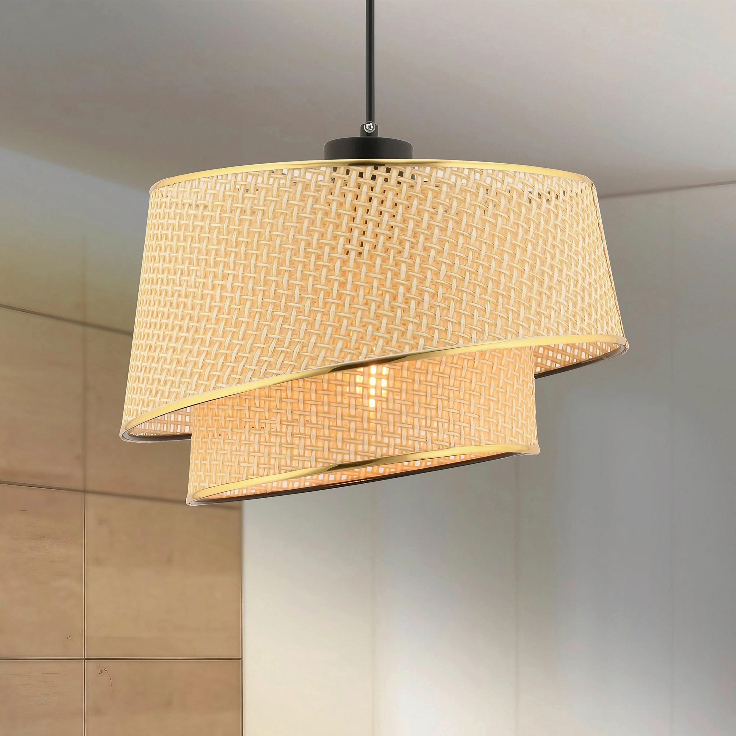 Hängeleuchte, E27 Barette Hazeran - Camel, Gold - Beige/Goldfarben, Design, Textil/Metall (32/65cm) - P & B