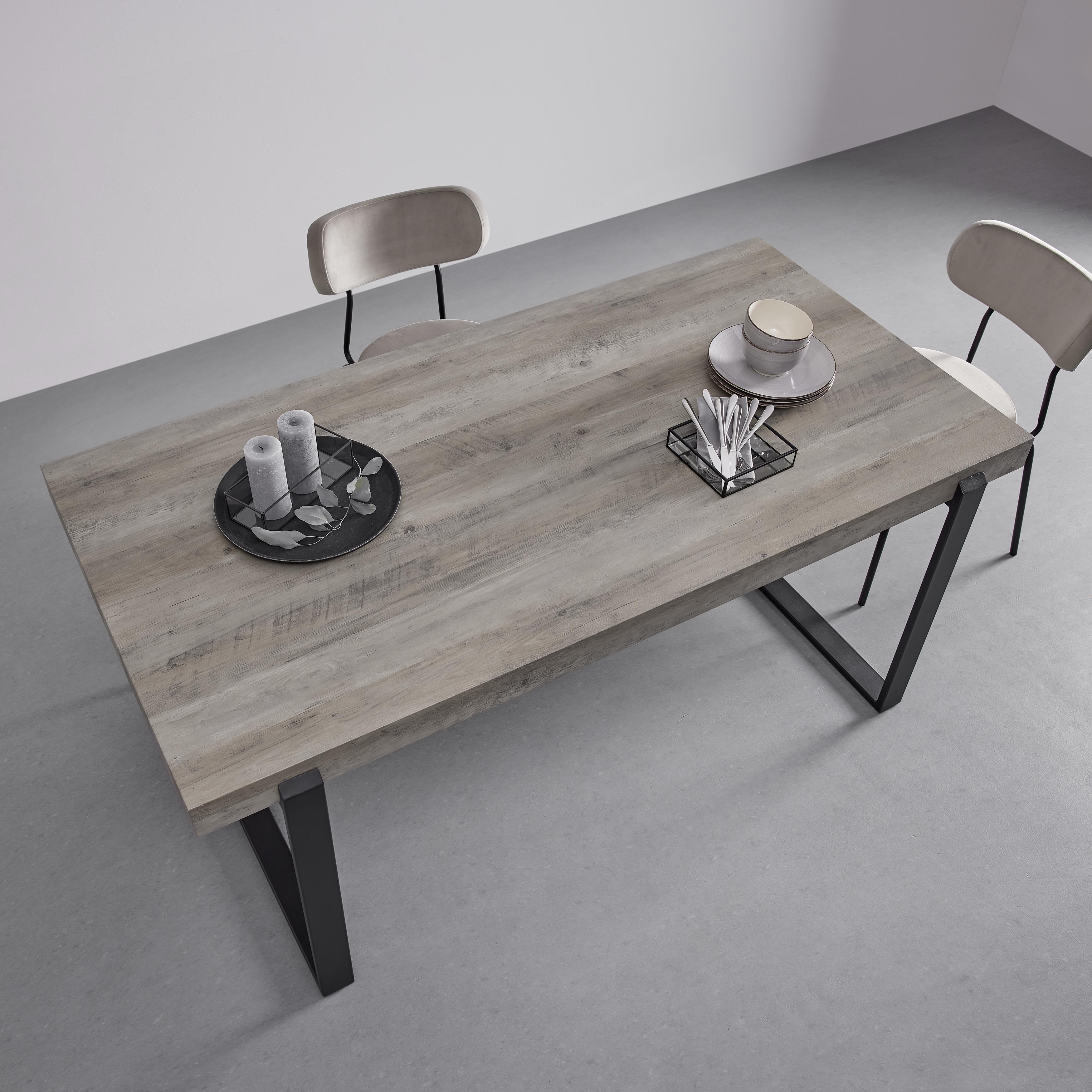 Jídelní Stůl Mila - Dekor Dub 180x90 Cm - černá/barvy dubu, Moderní, kov (180/90/76cm) - Bessagi Home