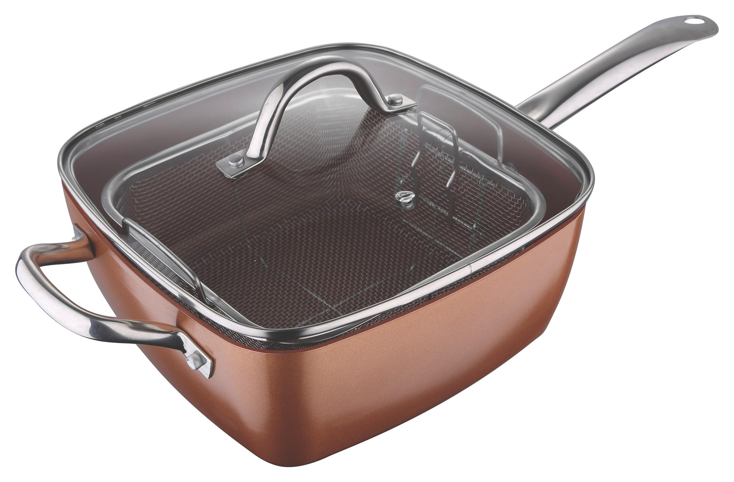 Pfanne Optimum Copper D/h: 24/ 9,5cm Edelstahl + Dampfablass - Transparent/Kupferfarben, Basics, Glas/Metall (24/24/9.5cm)