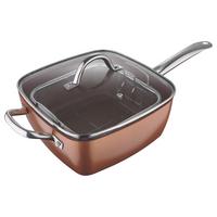 Pfanne Optimum Copper D/h: 24/ 9,5cm Edelstahl + Dampfablass - Transparent/Kupferfarben, Basics, Glas/Metall (24/24/9.5cm)
