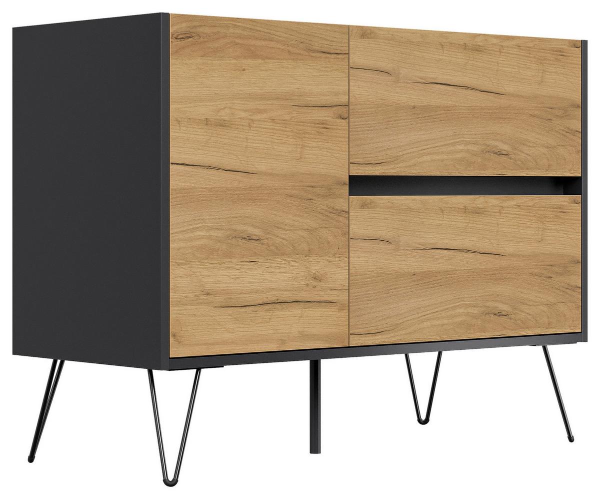 Sideboard Posseik Industrial Graphit/eichefarben B: 99 Cm - Eichefarben/Schwarz, Design, Holzwerkstoff (99/75,8/42cm) - P & B