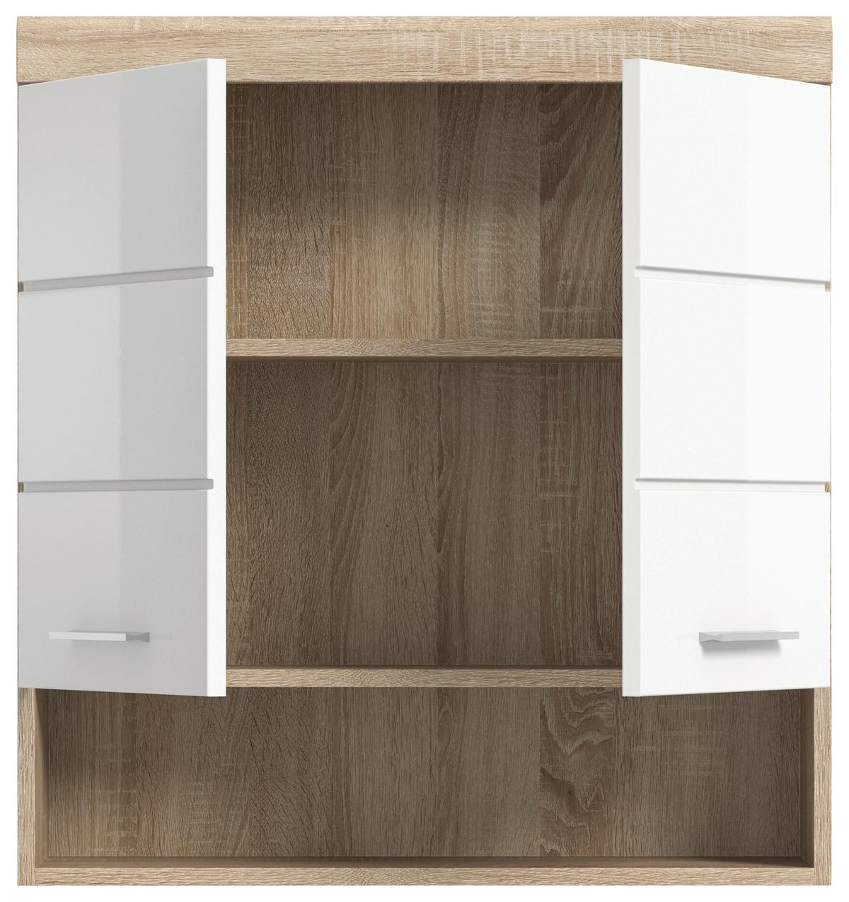 Hängeschrank Lambada Eiche Dekor/Weiß B: 74 cm - Weiß Hochglanz/Eichefarben, MODERN, Holzwerkstoff (74/79/24cm) - MID.YOU