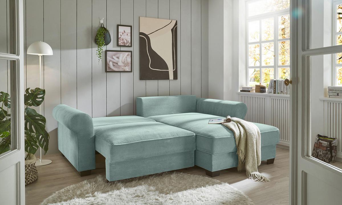 Ecksofa Maureen Salbeigrün S:255x185cm - Salbeigrün/Schwarz, KONVENTIONELL, Textil (255/185cm) - MID.YOU