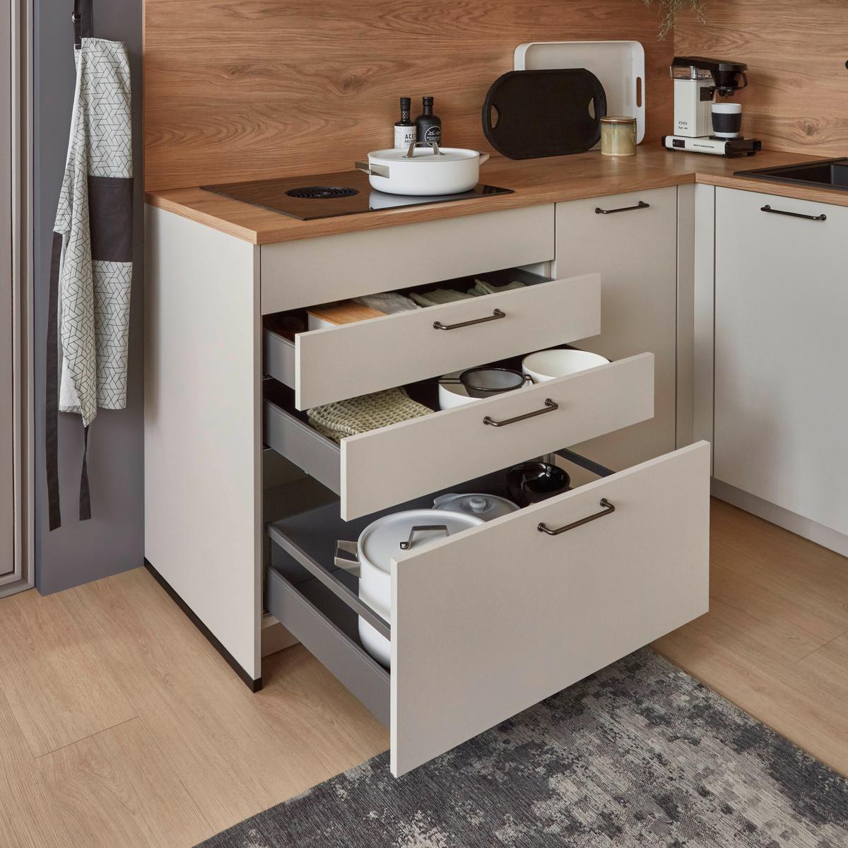 Eckküche Lucca - Sandfarben/Eichefarben, Trend, Holzwerkstoff (191,6/283,2cm) - Vertico