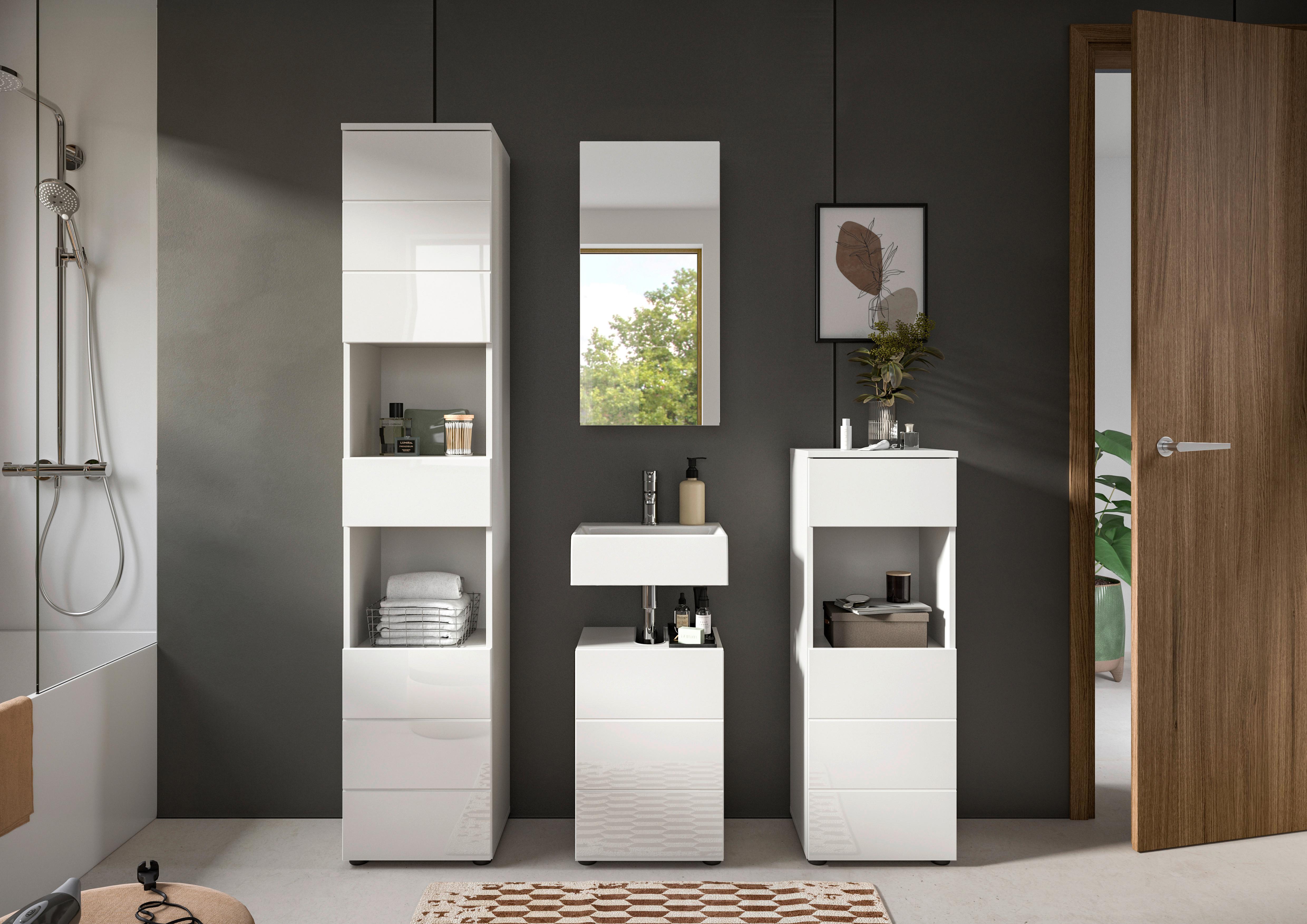 Badezimmer Vira Weiß B: 114 cm - Weiß Hochglanz/Schwarz, MODERN, Holzwerkstoff (114cm) - MID.YOU
