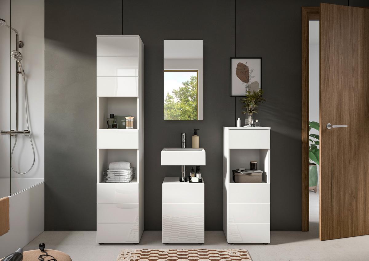 Badezimmer Vira Weiß B: 114 cm - Weiß Hochglanz/Schwarz, MODERN, Holzwerkstoff (114cm) - MID.YOU