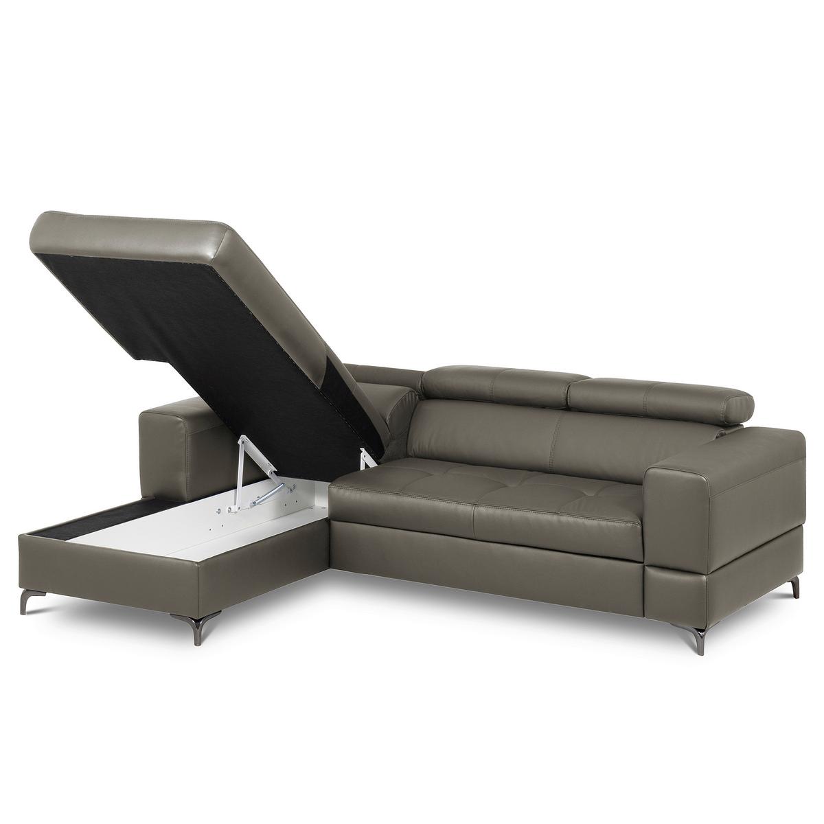 Ecksofa Torino Teilleder Schlammfarben 173x247 - Schlammfarben/Schwarz, Design, Leder/Textil (173/247cm) - Livetastic